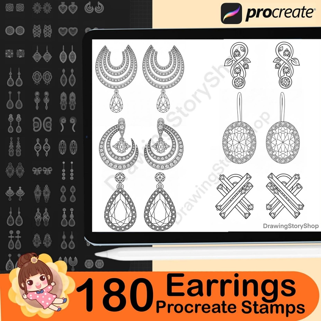 180 Procreate Earring Stamp Brushes | Elegant & Luxury Jewelry Stamps