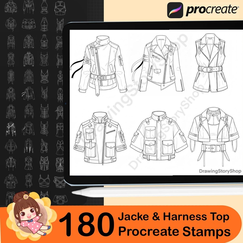 180 Procreate Harness Tops & Leather Jackets Anime Outfit | Character Maker Clothes Stamp