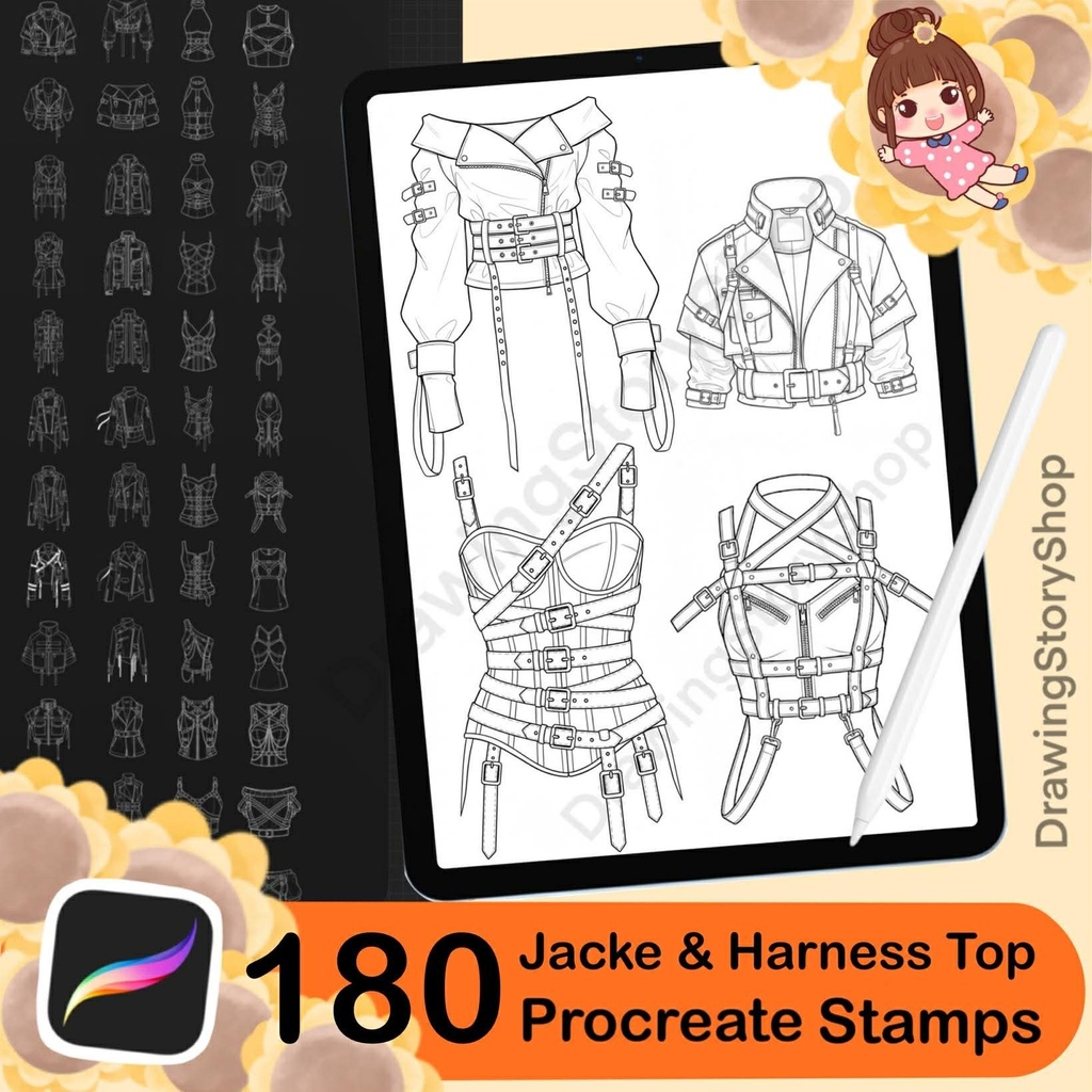 180 Procreate Harness Tops & Leather Jackets Anime Outfit | Character Maker Clothes Stamp