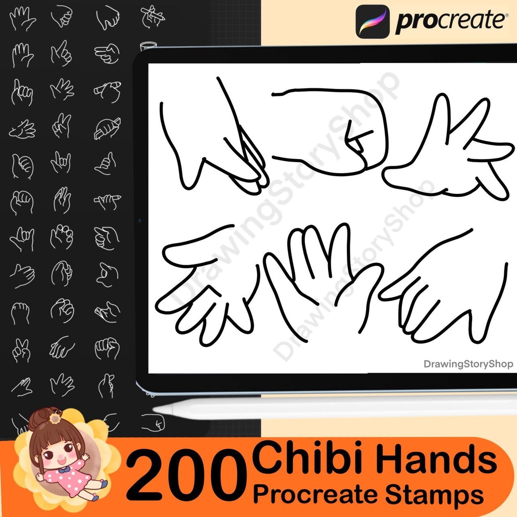 200 Procreate Chibi Hand Stamps | Chibi Procreate Hands Stamps | Chibi Procreate Stamps | Chibi brushes