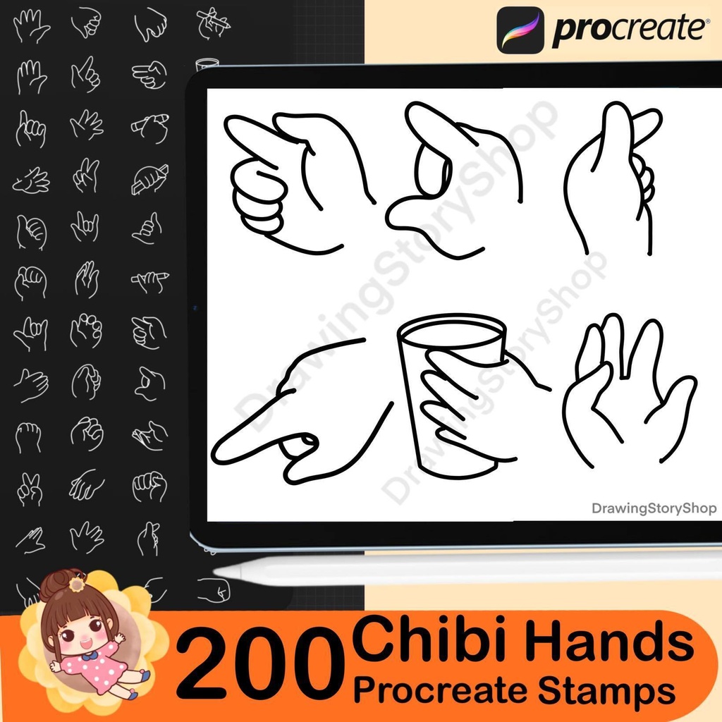 200 Procreate Chibi Hand Stamps | Chibi Procreate Hands Stamps | Chibi Procreate Stamps | Chibi brushes