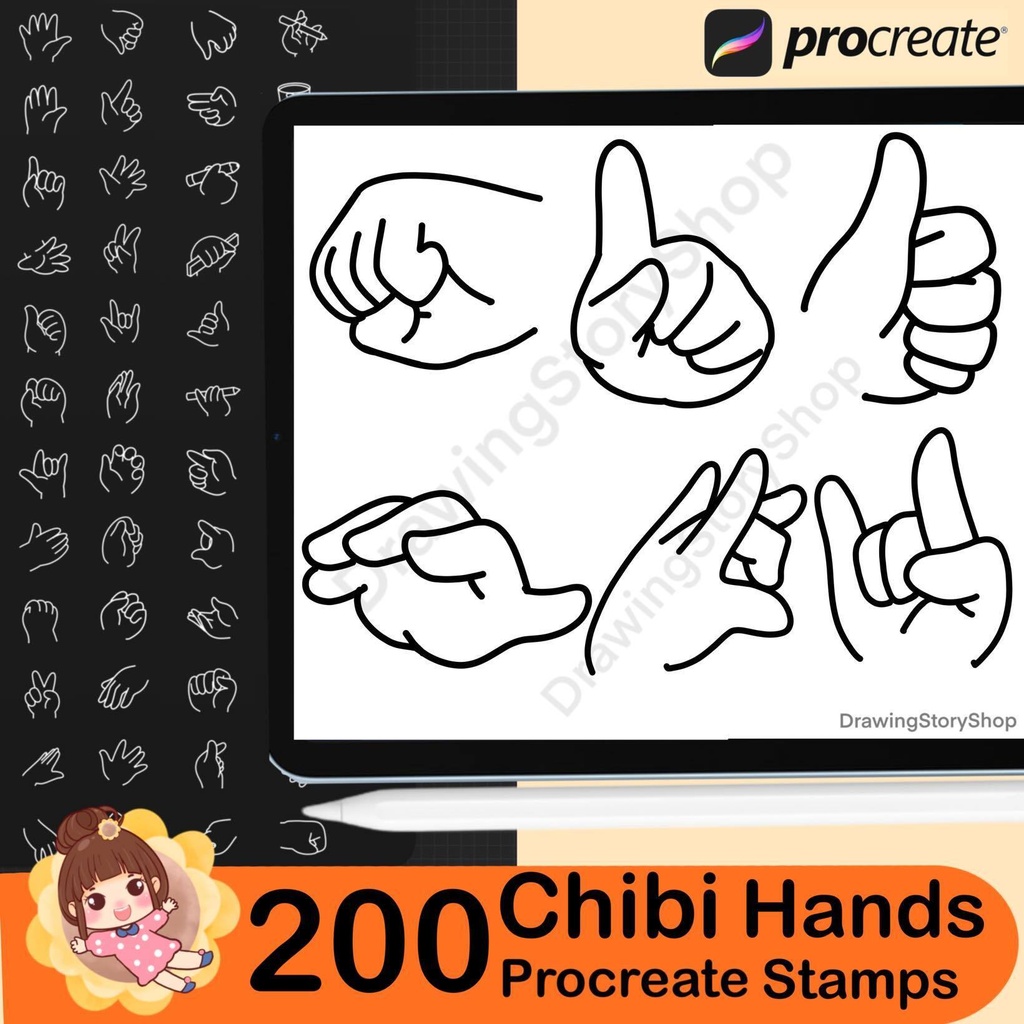 200 Procreate Chibi Hand Stamps | Chibi Procreate Hands Stamps | Chibi Procreate Stamps | Chibi brushes