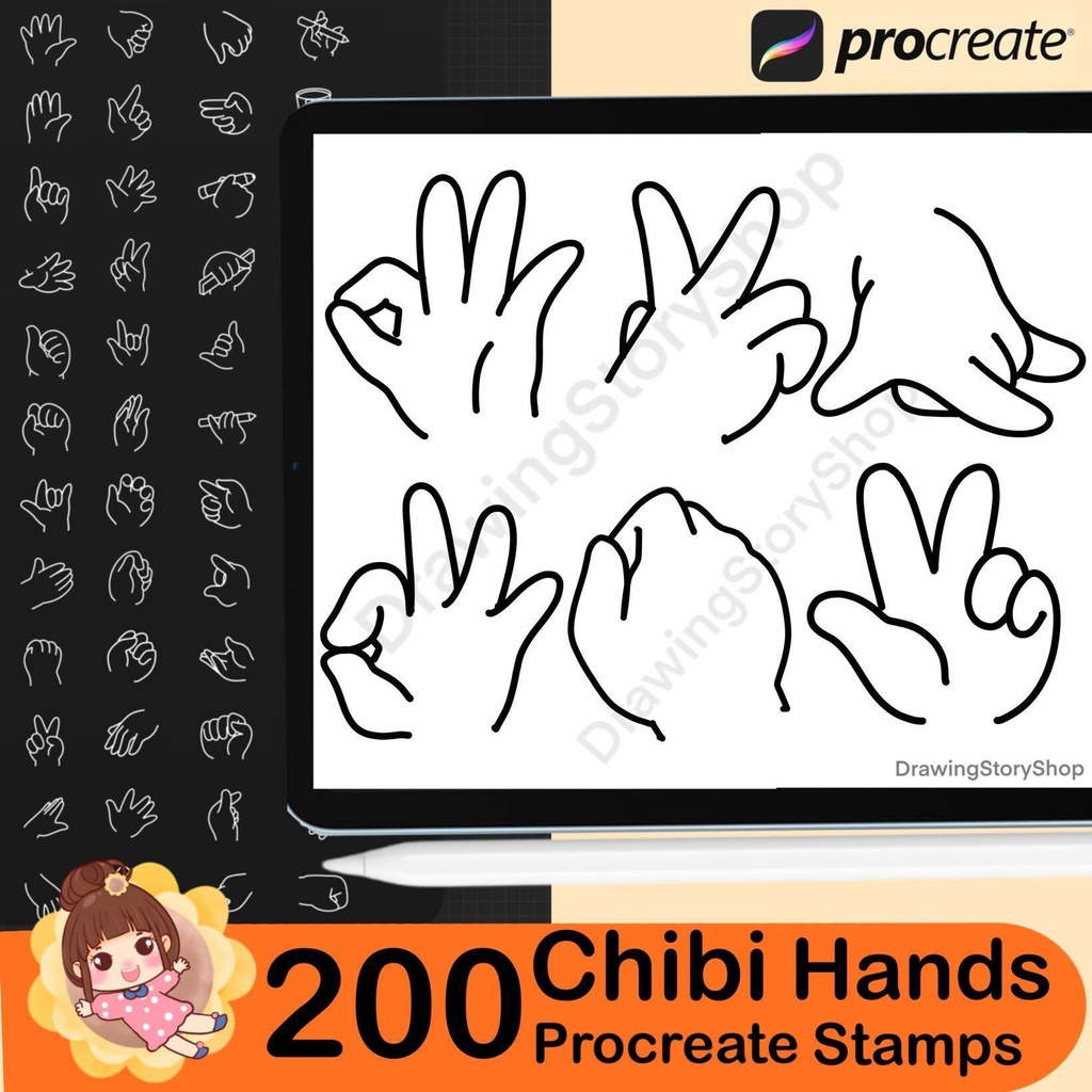 200 Procreate Chibi Hand Stamps | Chibi Procreate Hands Stamps | Chibi Procreate Stamps | Chibi brushes