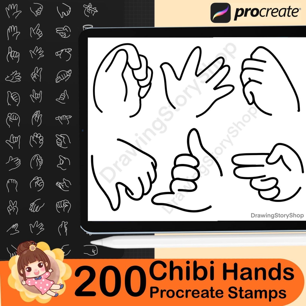 200 Procreate Chibi Hand Stamps | Chibi Procreate Hands Stamps | Chibi Procreate Stamps | Chibi brushes