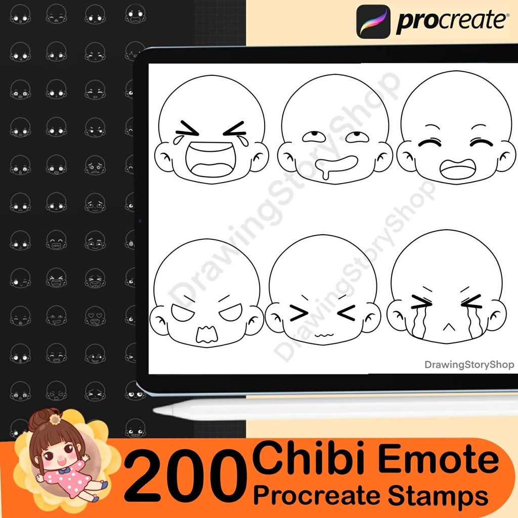 200 Procreate Chibi Head Stamps , Procreate Chibi Emote Brushes, Chibi Emotion Face stamp, Procreate Anime, Manga brush