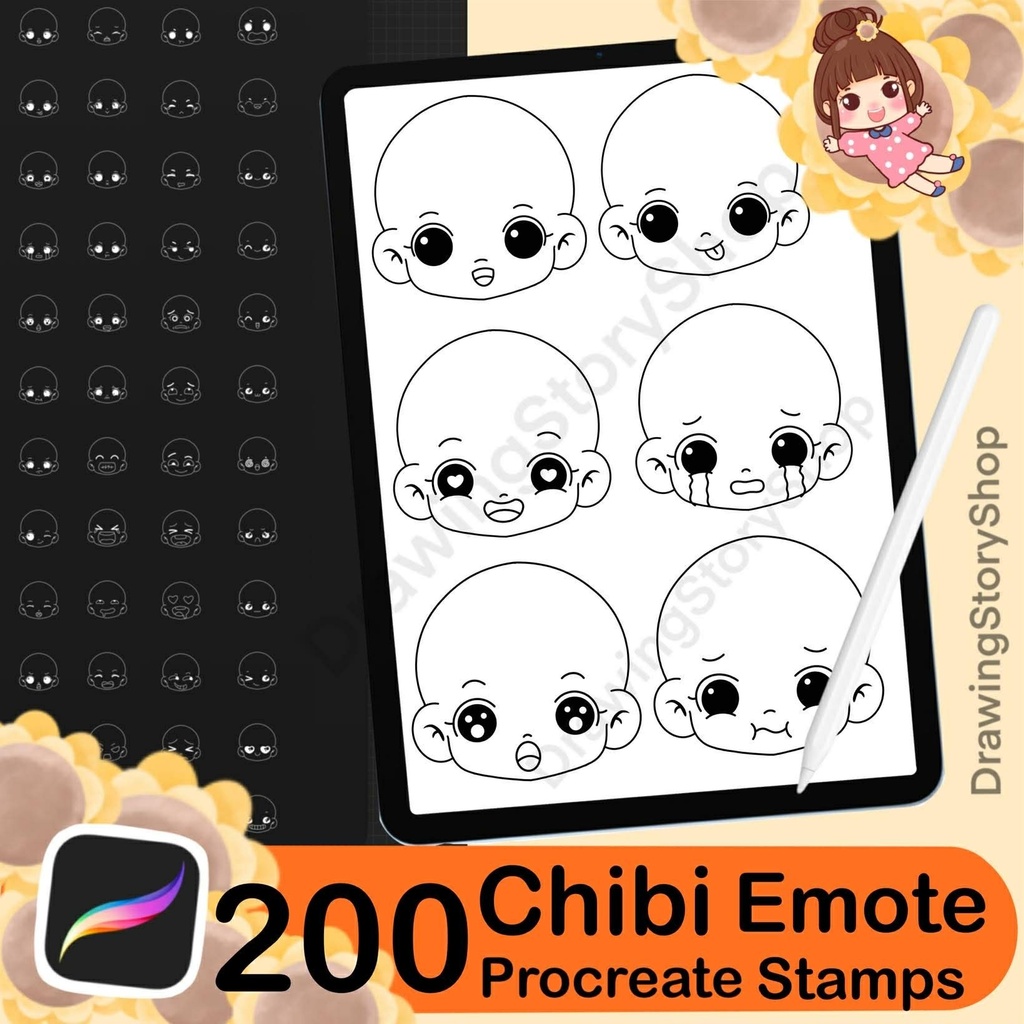 200 Procreate Chibi Head Stamps , Procreate Chibi Emote Brushes, Chibi Emotion Face stamp, Procreate Anime, Manga brush