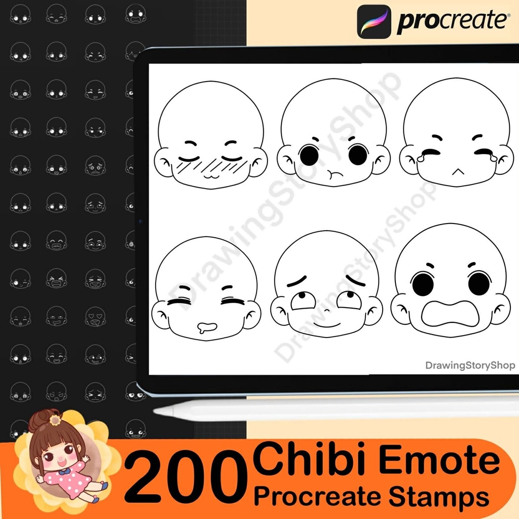 200 Procreate Chibi Head Stamps , Procreate Chibi Emote Brushes, Chibi Emotion Face stamp, Procreate Anime, Manga brush