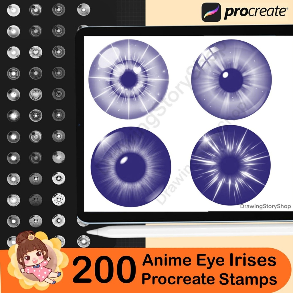 200 Procreate eye brushes, Procreate eyes iris stamps. Procreate female portrait , Anime Eye Irises