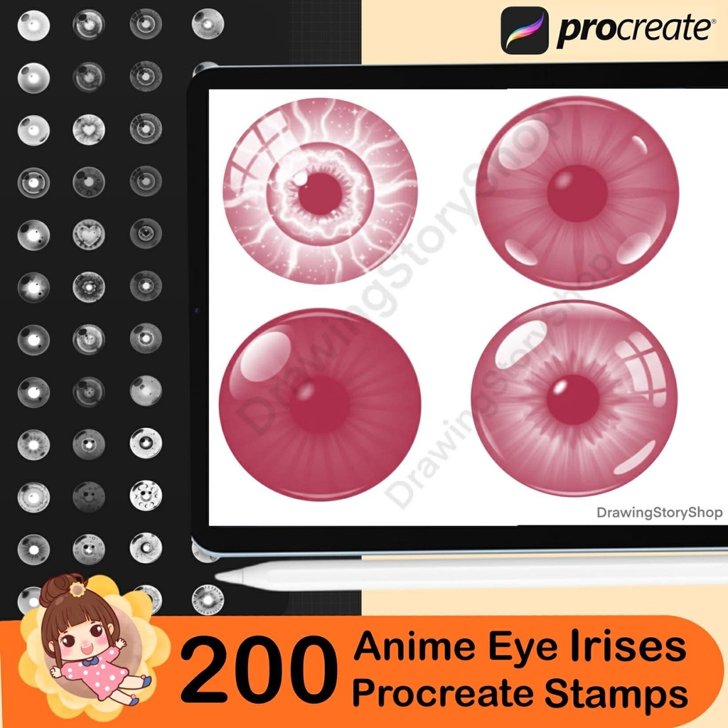 200 Procreate eye brushes, Procreate eyes iris stamps. Procreate female portrait , Anime Eye Irises