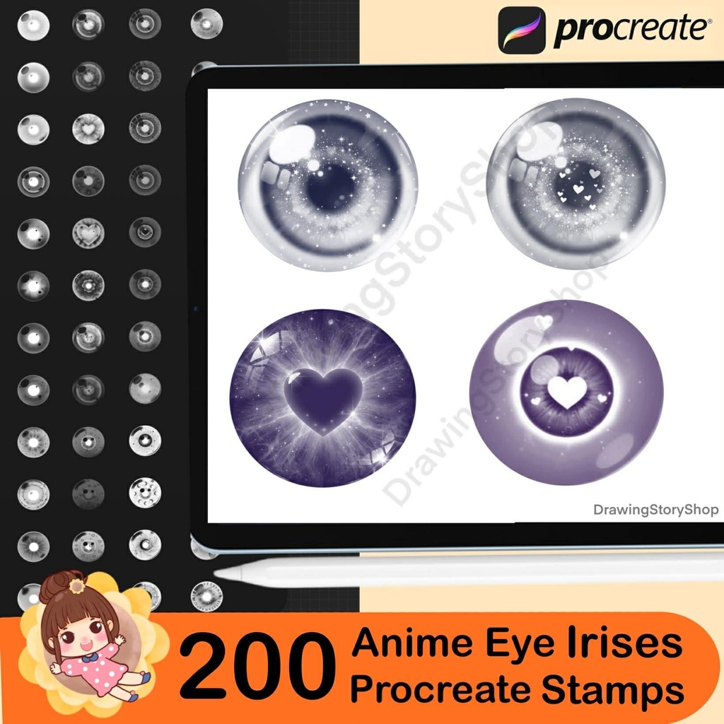 200 Procreate eye brushes, Procreate eyes iris stamps. Procreate female portrait , Anime Eye Irises