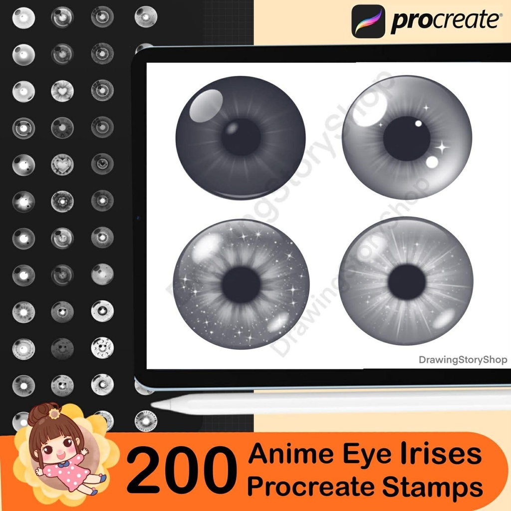 200 Procreate eye brushes, Procreate eyes iris stamps. Procreate female portrait , Anime Eye Irises