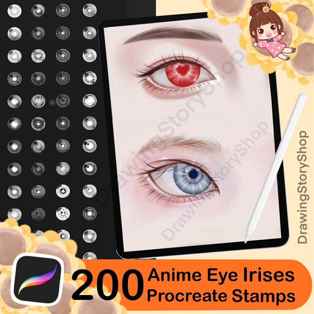 200 Procreate eye brushes, Procreate eyes iris stamps. Procreate female portrait , Anime Eye Irises