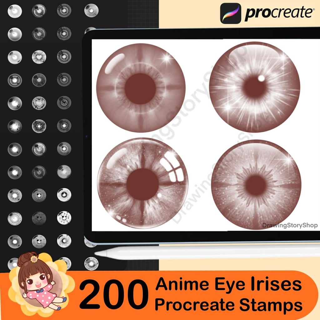 200 Procreate eye brushes, Procreate eyes iris stamps. Procreate female portrait , Anime Eye Irises