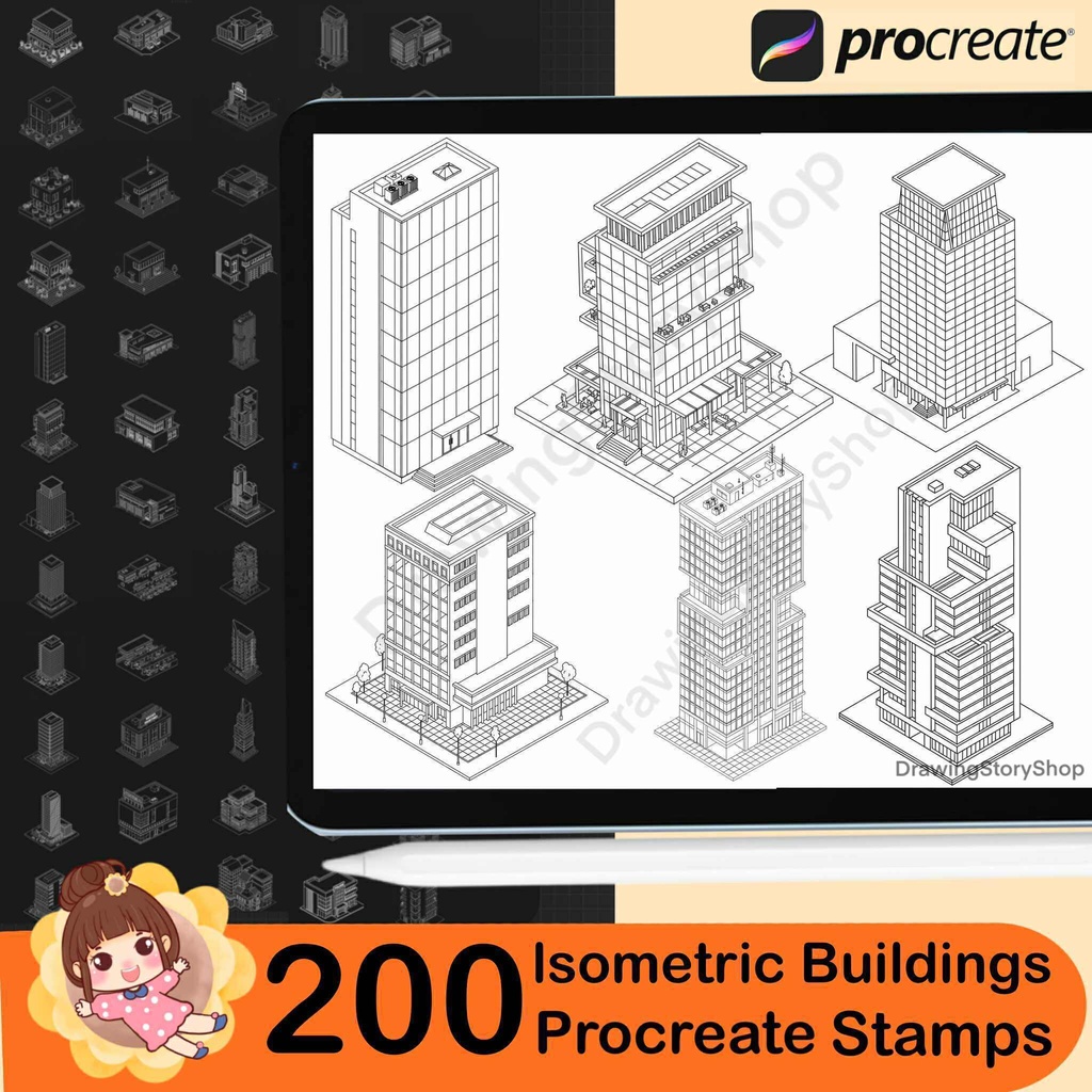 200 Procreate Isometric Buildings Stamps , Procreate Isometric House Stamps , Procreate 3D Isometric Stamp Brushes