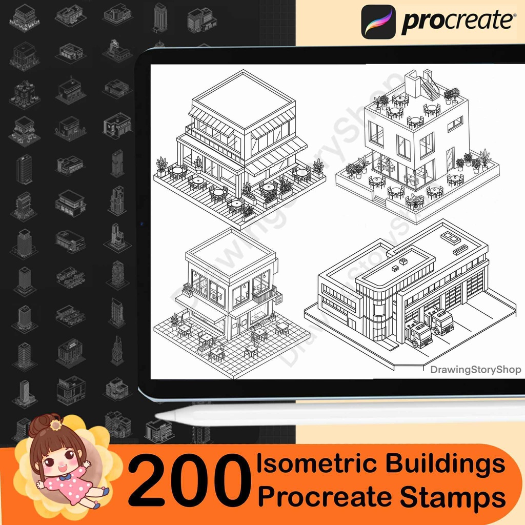 200 Procreate Isometric Buildings Stamps , Procreate Isometric House Stamps , Procreate 3D Isometric Stamp Brushes
