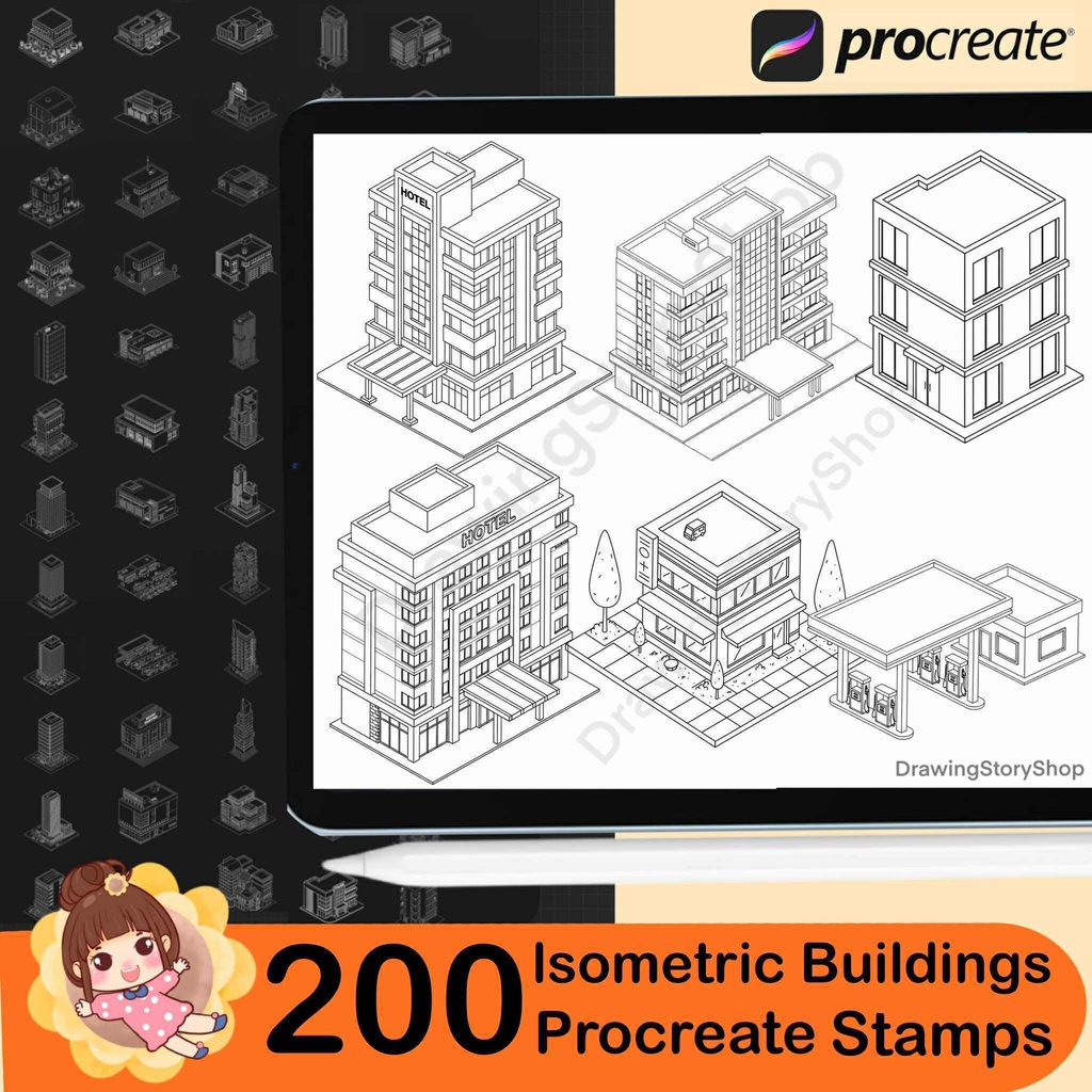 200 Procreate Isometric Buildings Stamps , Procreate Isometric House Stamps , Procreate 3D Isometric Stamp Brushes