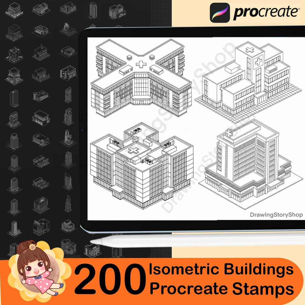 200 Procreate Isometric Buildings Stamps , Procreate Isometric House Stamps , Procreate 3D Isometric Stamp Brushes
