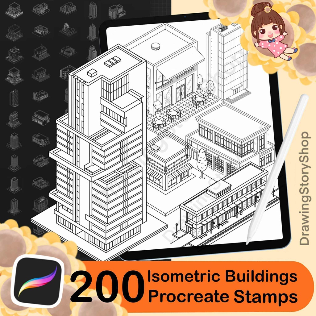 200 Procreate Isometric Buildings Stamps , Procreate Isometric House Stamps , Procreate 3D Isometric Stamp Brushes