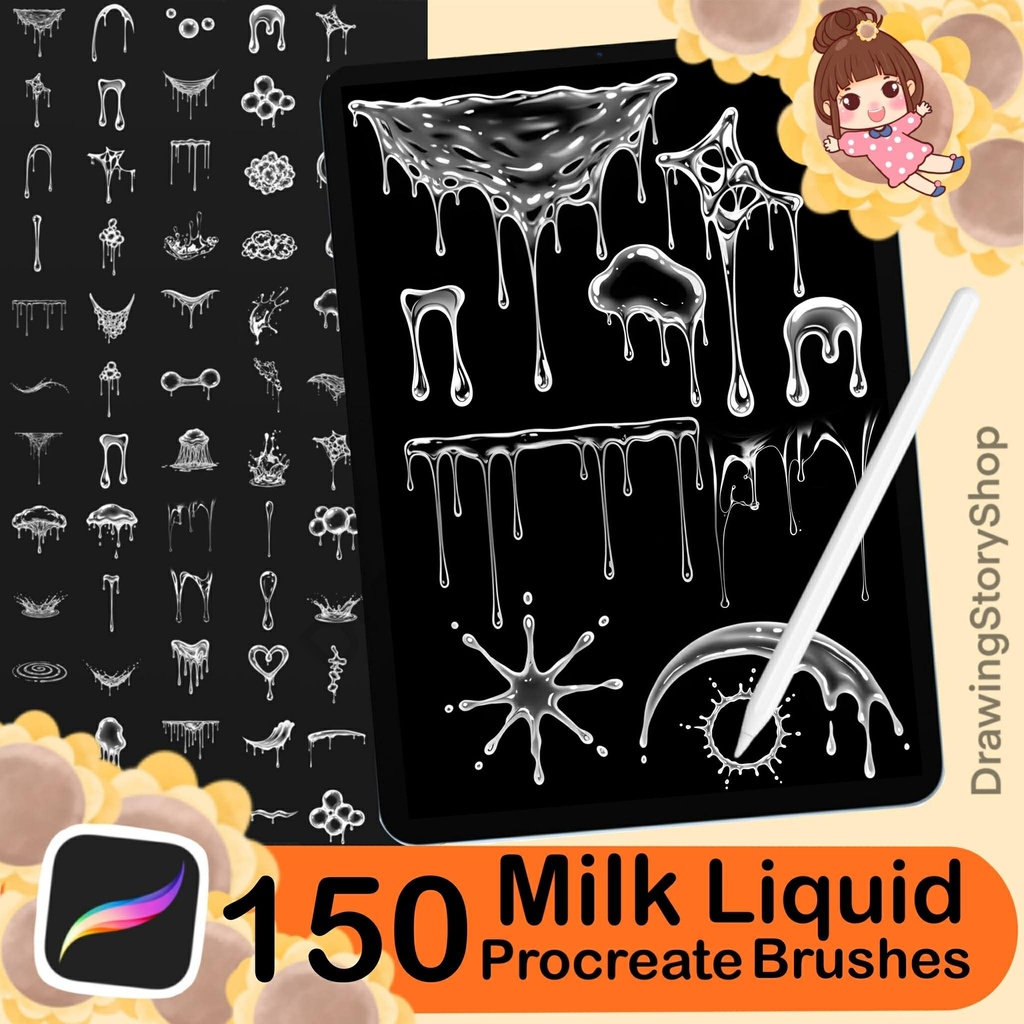 Anime Glue Brushes: 150 Milky Liquid Stamps for Procreate, Mystery liquid brushes
