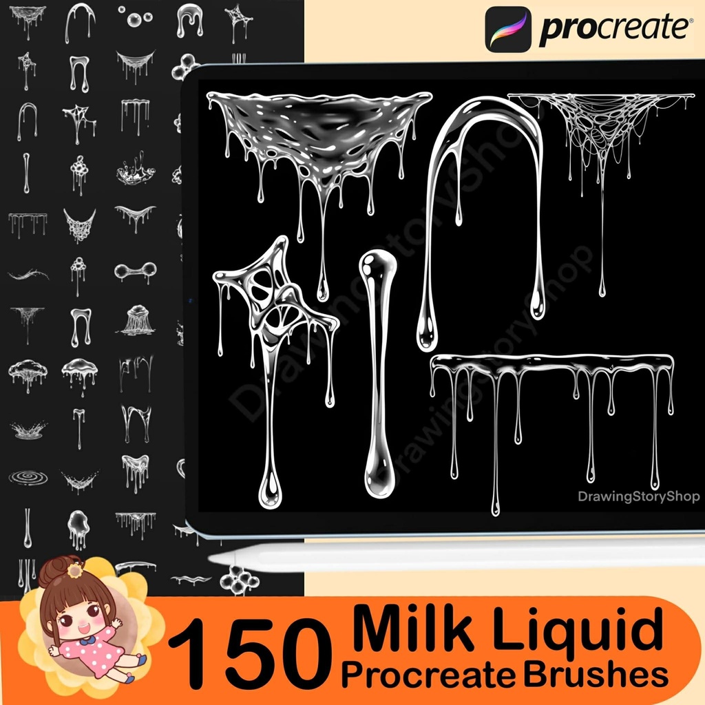 Anime Glue Brushes: 150 Milky Liquid Stamps for Procreate, Mystery liquid brushes