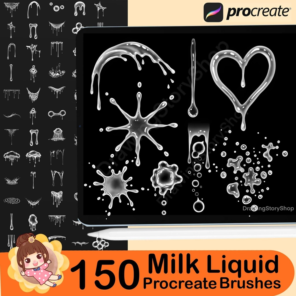Anime Glue Brushes: 150 Milky Liquid Stamps for Procreate, Mystery liquid brushes