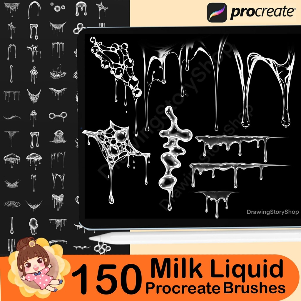 Anime Glue Brushes: 150 Milky Liquid Stamps for Procreate, Mystery liquid brushes