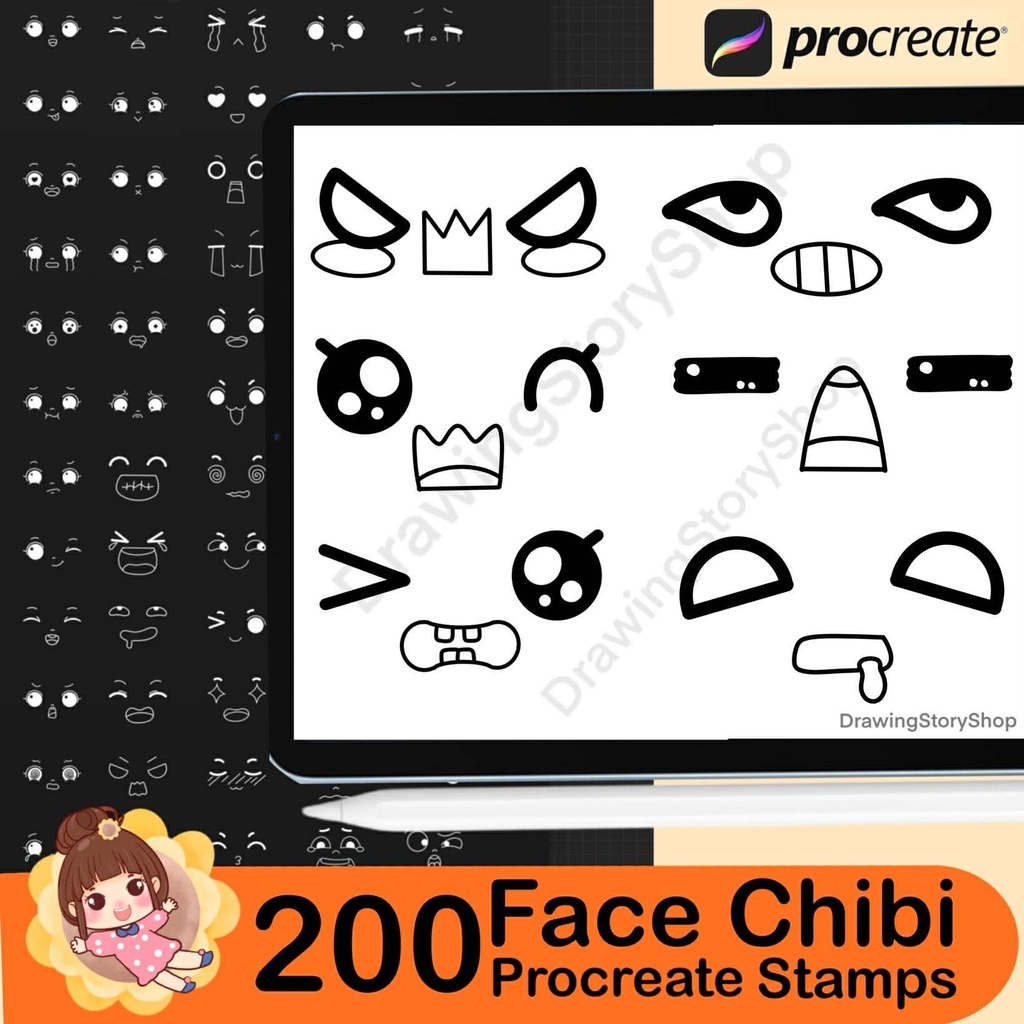 Procreate Kawaii Faces Stamps : Emotes Chibi Base Emotions Expressions Character Maker Brushes