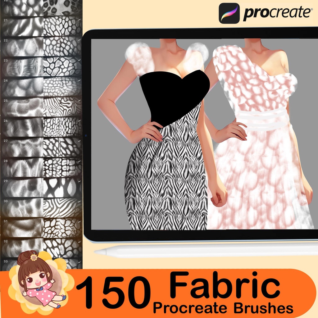 150 Procreate fabric texture brushes, Textile brushes set, Procreate Clothes Brushes
