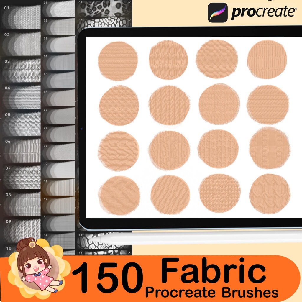 150 Procreate fabric texture brushes, Textile brushes set, Procreate Clothes Brushes