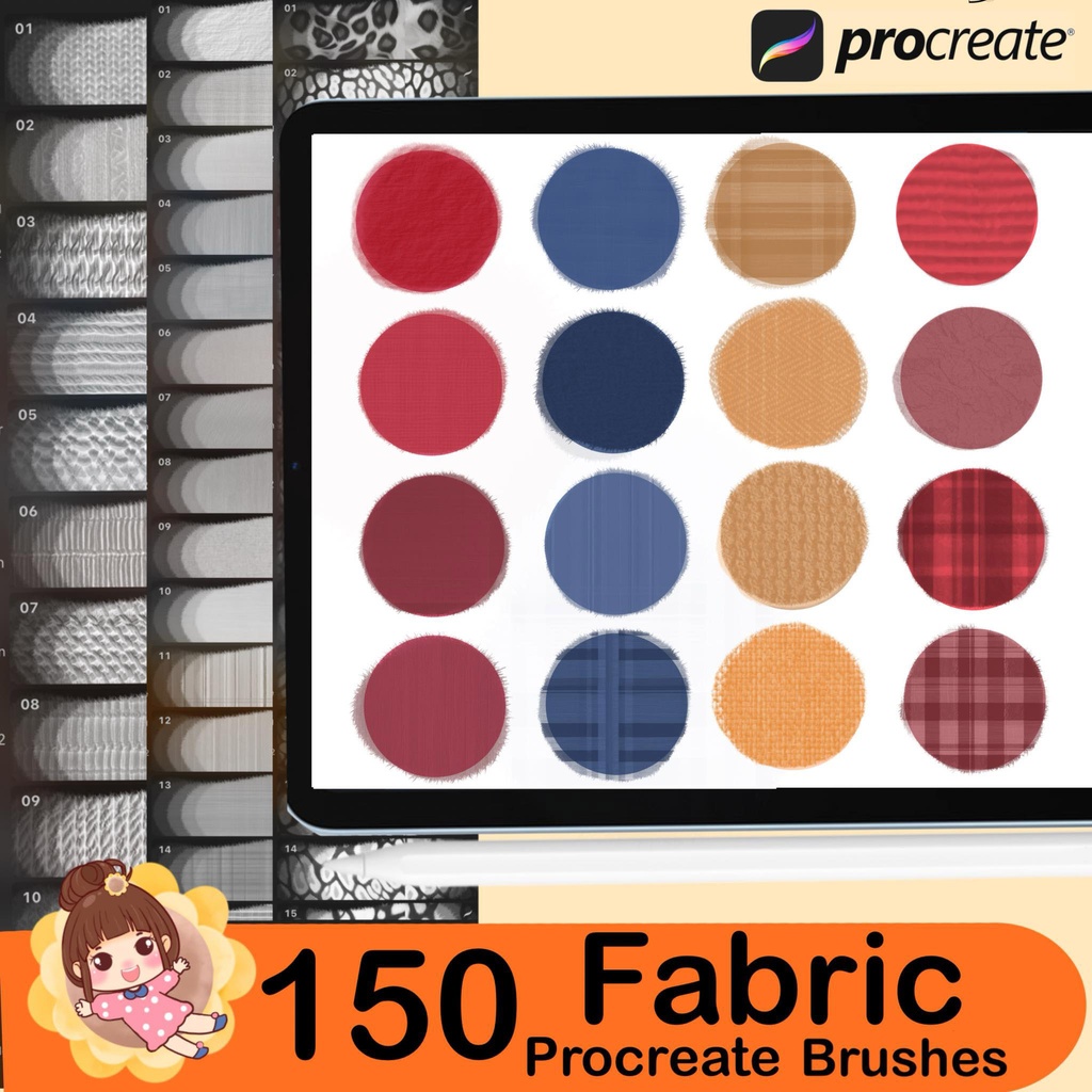150 Procreate fabric texture brushes, Textile brushes set, Procreate Clothes Brushes