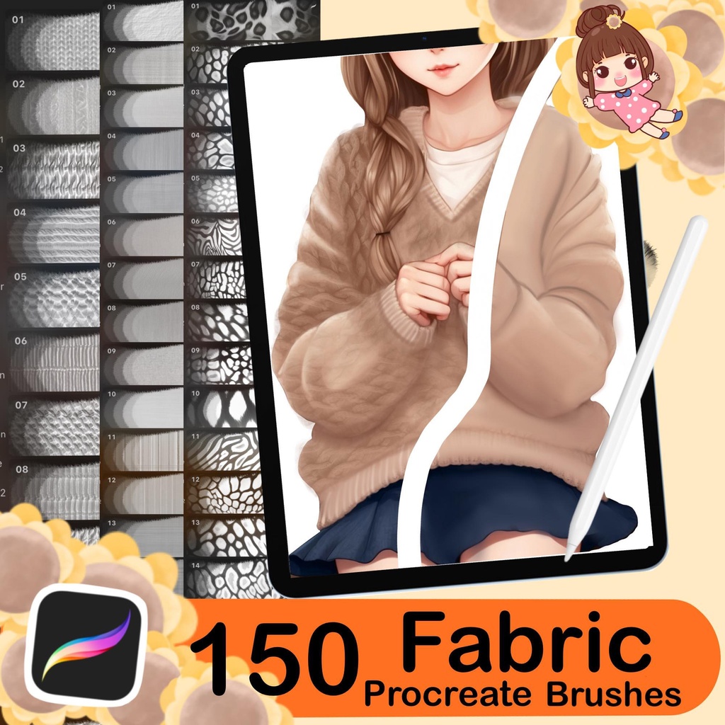 150 Procreate fabric texture brushes, Textile brushes set, Procreate Clothes Brushes