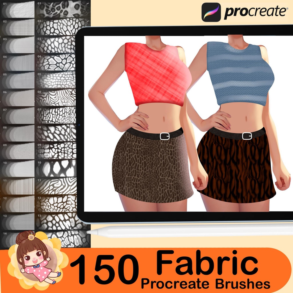 150 Procreate fabric texture brushes, Textile brushes set, Procreate Clothes Brushes