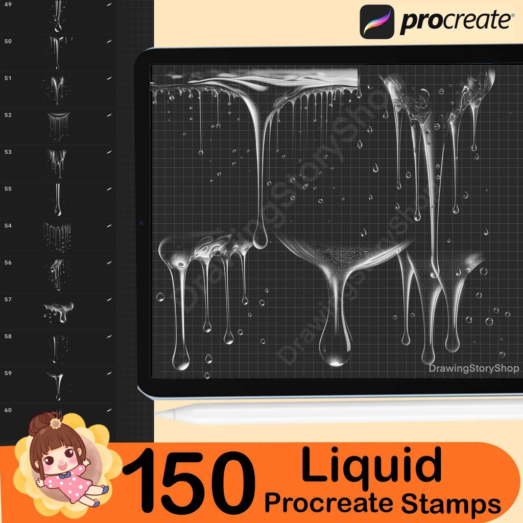 150 Procreate liquid stamps,milk liquid stamps ,milk brushes, liquid brushes,Water splashes,Water liquid ,Water Drops