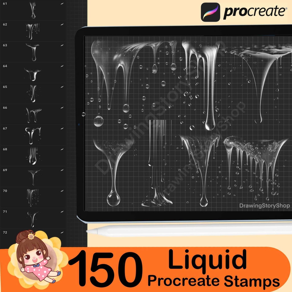 150 Procreate liquid stamps,milk liquid stamps ,milk brushes, liquid brushes,Water splashes,Water liquid ,Water Drops