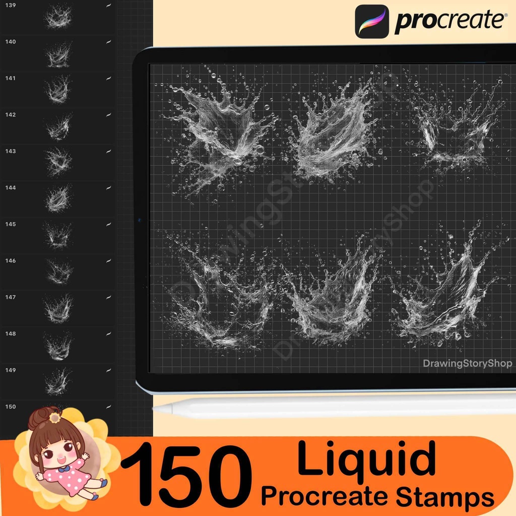 150 Procreate liquid stamps,milk liquid stamps ,milk brushes, liquid brushes,Water splashes,Water liquid ,Water Drops