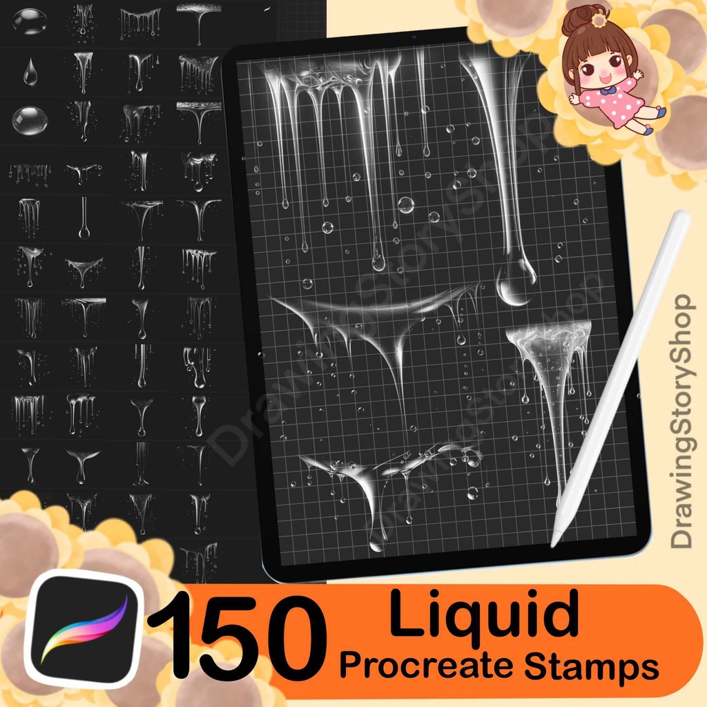 150 Procreate liquid stamps,milk liquid stamps ,milk brushes, liquid brushes,Water splashes,Water liquid ,Water Drops