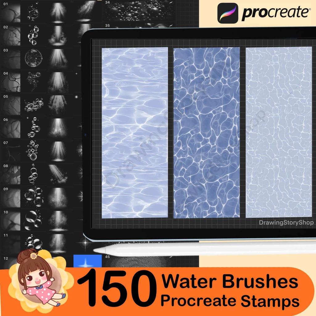 150 Procreate Water Brushes, Procreate Sea Brushes, Procreate Ocean Brush, Procreate Bubbles, water stamps, water textures
