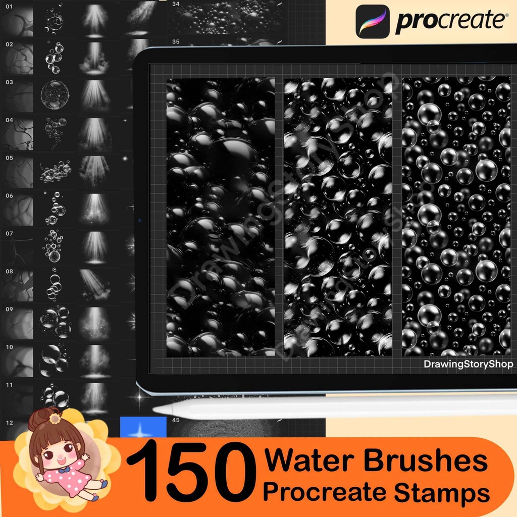 150 Procreate Water Brushes, Procreate Sea Brushes, Procreate Ocean Brush, Procreate Bubbles, water stamps, water textures