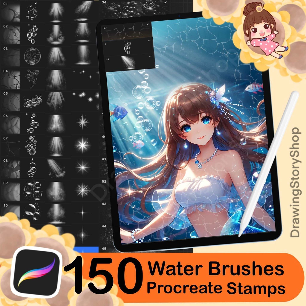 150 Procreate Water Brushes, Procreate Sea Brushes, Procreate Ocean Brush, Procreate Bubbles, water stamps, water textures
