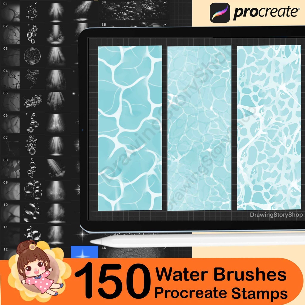 150 Procreate Water Brushes, Procreate Sea Brushes, Procreate Ocean Brush, Procreate Bubbles, water stamps, water textures