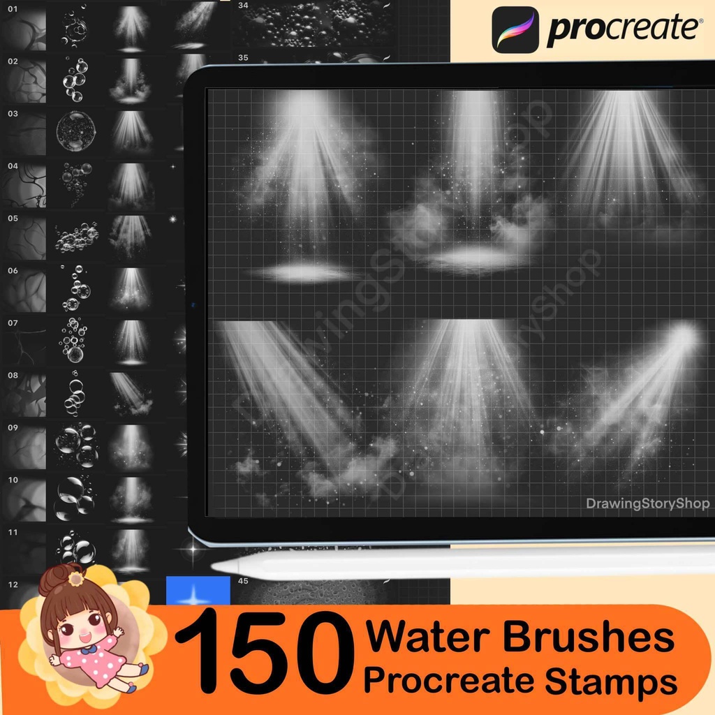 150 Procreate Water Brushes, Procreate Sea Brushes, Procreate Ocean Brush, Procreate Bubbles, water stamps, water textures