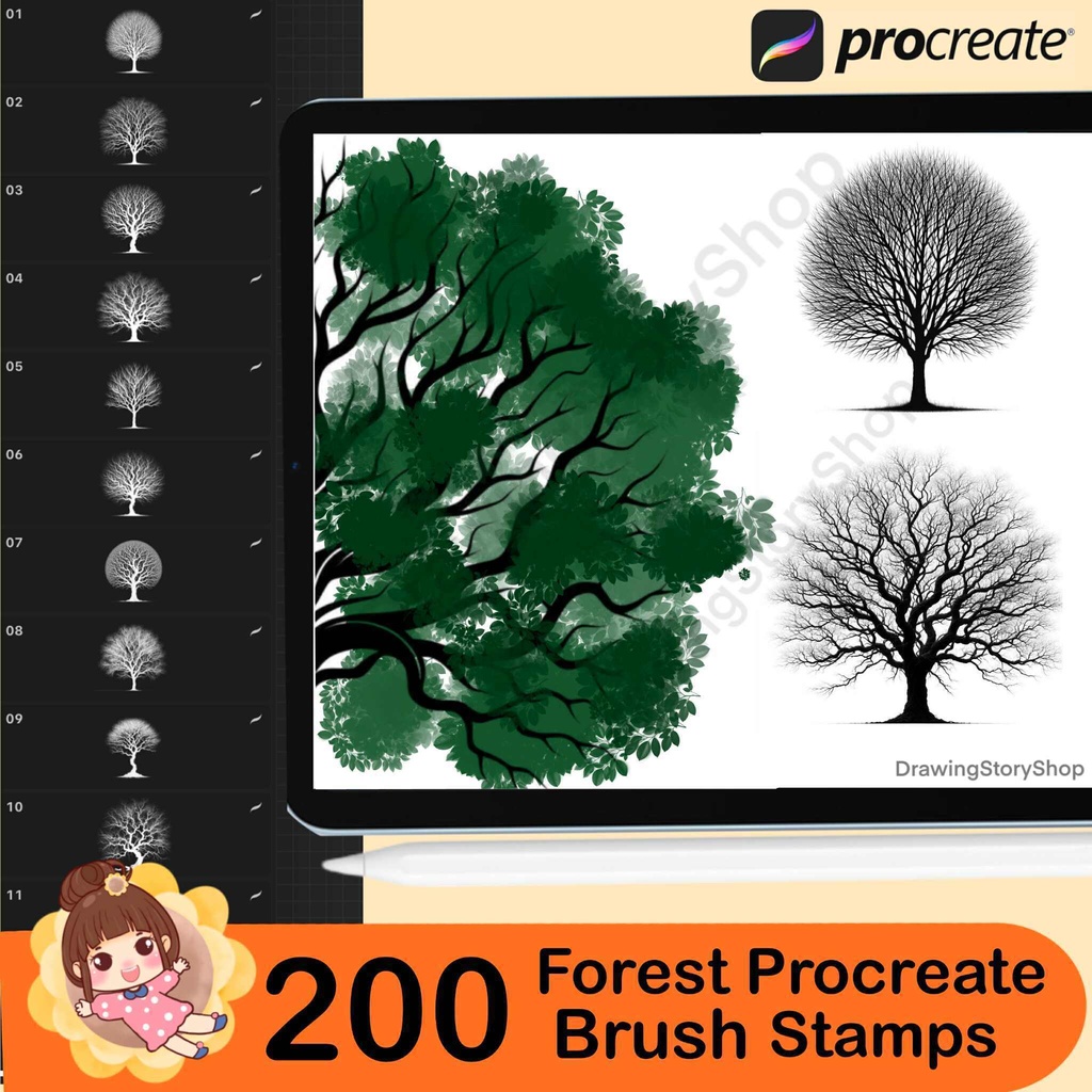 200 Forest Procreate brushes ,Nature Procreate environment brushes ,Procreate foliage brushes ,Procreate trees ,grass brushes,Flower brushes