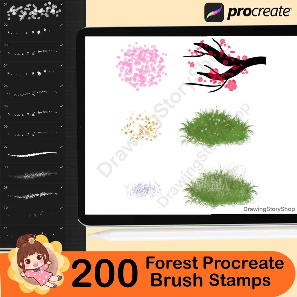 200 Forest Procreate brushes ,Nature Procreate environment brushes ,Procreate foliage brushes ,Procreate trees ,grass brushes,Flower brushes