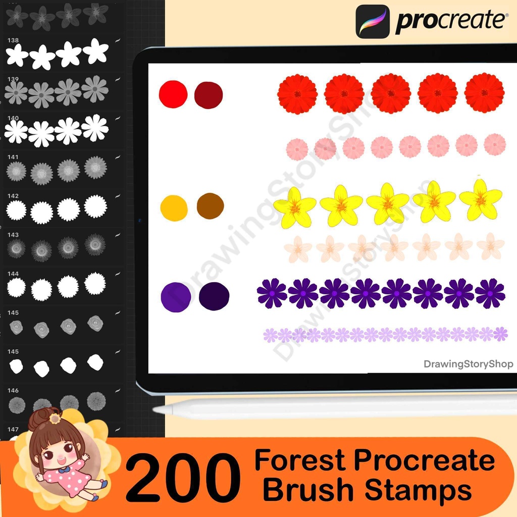 200 Forest Procreate brushes ,Nature Procreate environment brushes ,Procreate foliage brushes ,Procreate trees ,grass brushes,Flower brushes