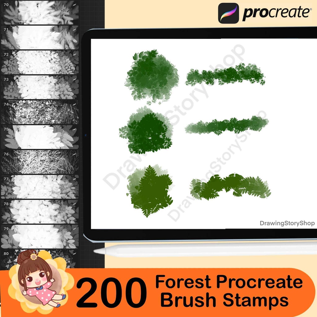 200 Forest Procreate brushes ,Nature Procreate environment brushes ,Procreate foliage brushes ,Procreate trees ,grass brushes,Flower brushes