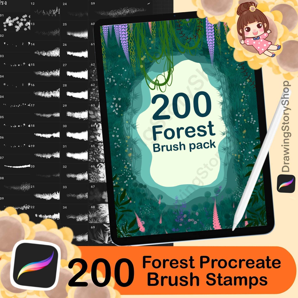 200 Forest Procreate brushes ,Nature Procreate environment brushes ,Procreate foliage brushes ,Procreate trees ,grass brushes,Flower brushes
