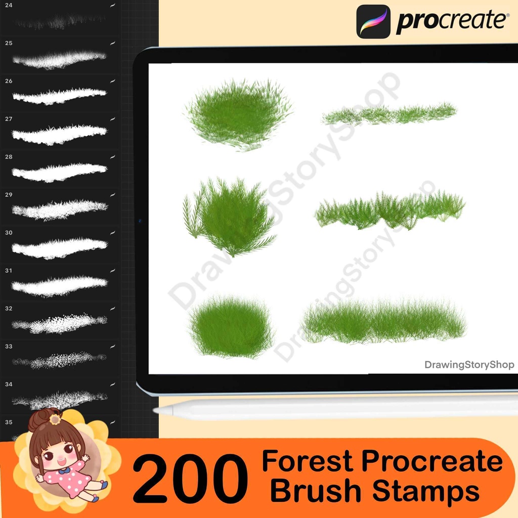 200 Forest Procreate brushes ,Nature Procreate environment brushes ,Procreate foliage brushes ,Procreate trees ,grass brushes,Flower brushes