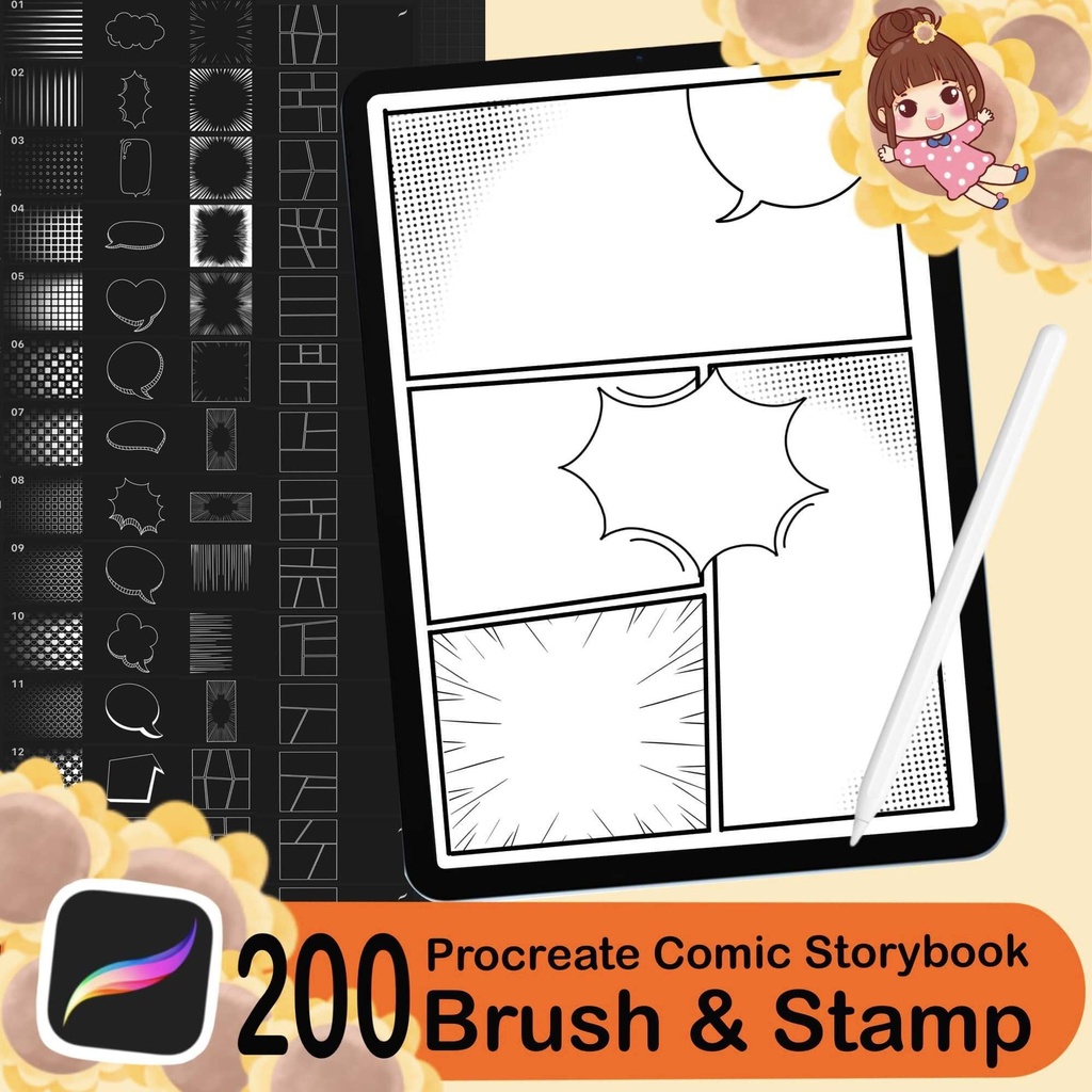 200 Procreate Comic Maker Stamp Brushes, Comic Storyboard Template Builder, Comic Pop Art Bubble Stamp Brushes, Comic Book Constructor