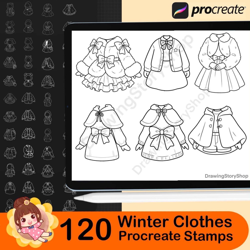 120 Winter Outfit Stamps for Procreate, Kawaii Clothes Brushes, Cute Chibi Anime Fashion Stamps, Cozy Winter Clothing Set