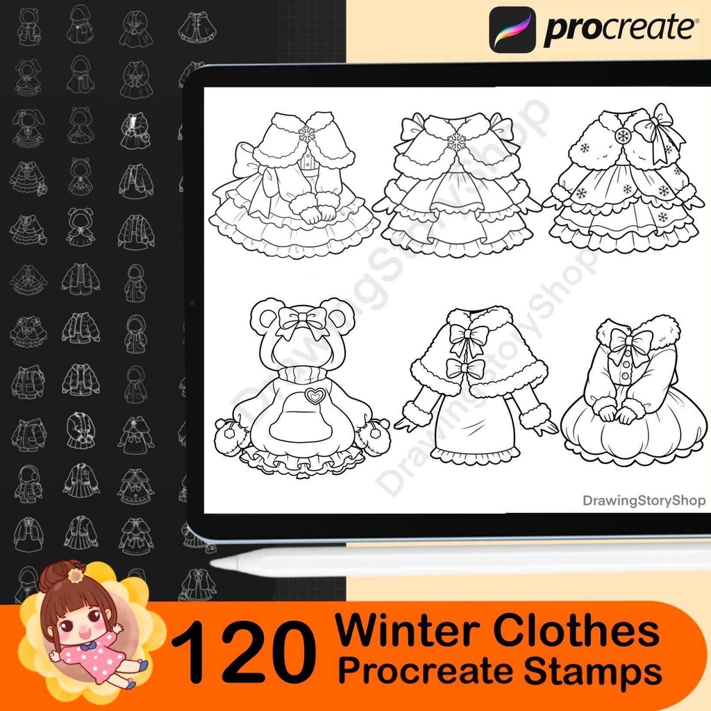 120 Winter Outfit Stamps for Procreate, Kawaii Clothes Brushes, Cute Chibi Anime Fashion Stamps, Cozy Winter Clothing Set